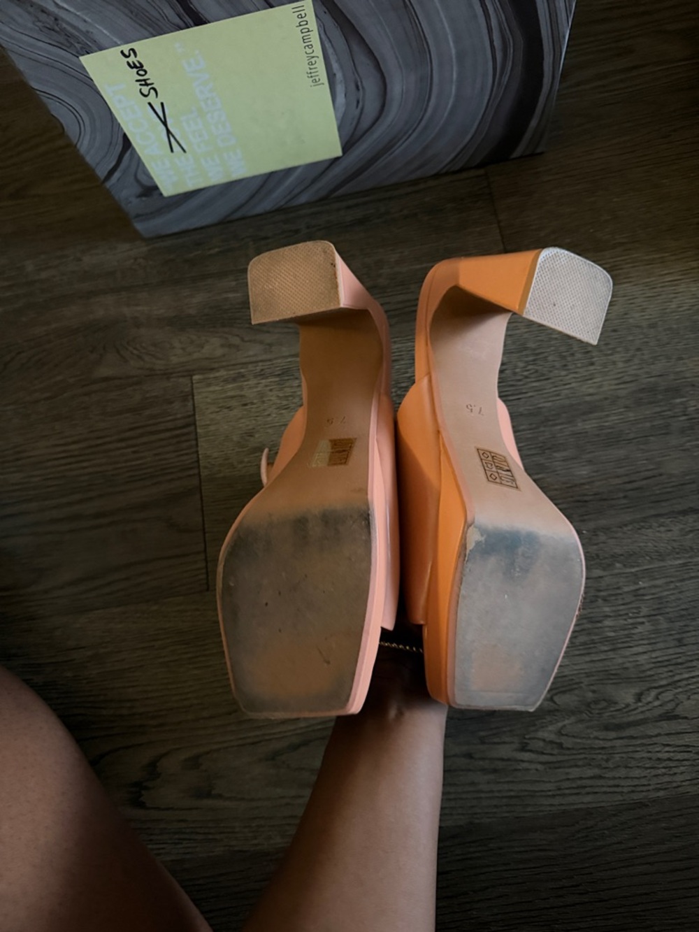 Jeffrey Campbell Peach/Salmon Leather Block Heel Mules - Picture 4 of 6